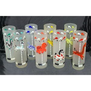 1950s Libby “Merry Go Round” Hand Painted Carousel Collins Glasses- Set of 8